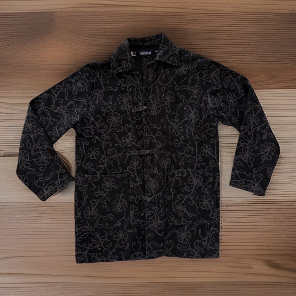 Vintage 90s Wool Jacket Women’s Size 4 S/M Black Shacket Embroidery goth whimsy